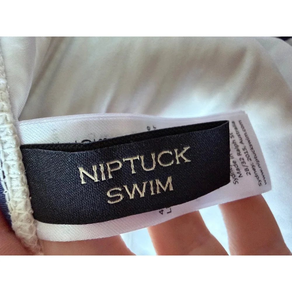 Niptuck Swim Navy White Striped Wrap Bikini Set Size 8 Textured Seersucker